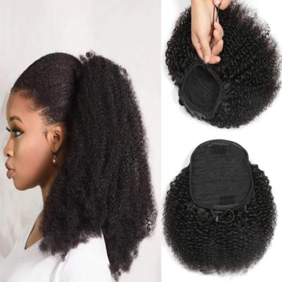 China 100% Afro Kinky Wave Hair Pieces Ponytail Hair Afro Pony Tail Clip In Hair Ponytail Extensions for sale