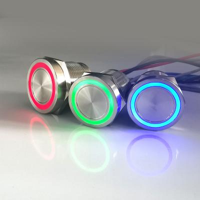 China Multipurpose 19mm 22mm 25mm RGB Led PCB IP 68 Boat Spring Lock Stainless Steel Illuminated Piezo Push Button Switch for sale