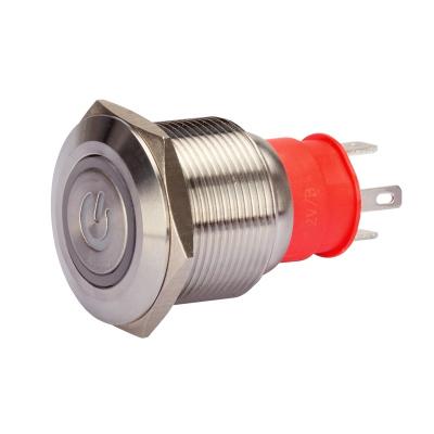 China 304 Stainless Steel 22mm Power Logo 12V LED Blue Stainless Steel Self Reset Push Button Switch 10A High Current for sale