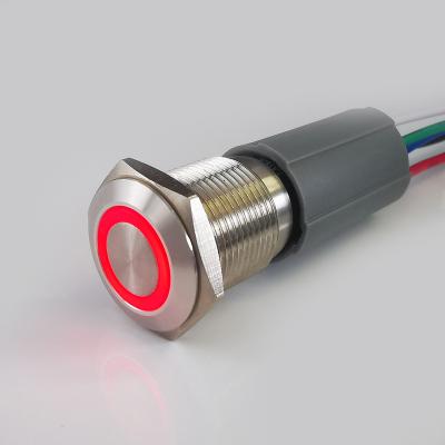 China Stainless Steel 16mm SS 12V Red Illuminated On Off 5 Pin Push Metal Button High Quality Switch for sale