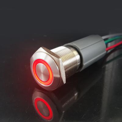 China IP67 5pin 1NO 1NC 12V 24V 220V 16mm stainless steel metal push button switch with red led for sale