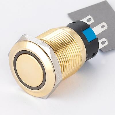 China Gold Plated 19mm Brass Gold Plated Brass Latching Illuminated Push Button Switches for sale