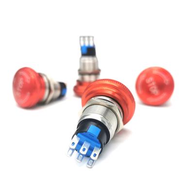 China 304 stainless steel 22.5 mm mushroom no+nc start stop emergency stop switch waterproof red push button for sale