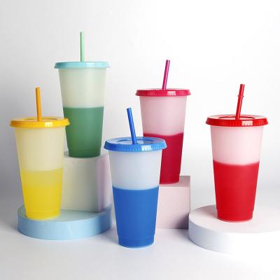 China Clear viable to 24oz pp colorful cool color changing cups reusable plastic magic tumblers plastic coffee cup for sale