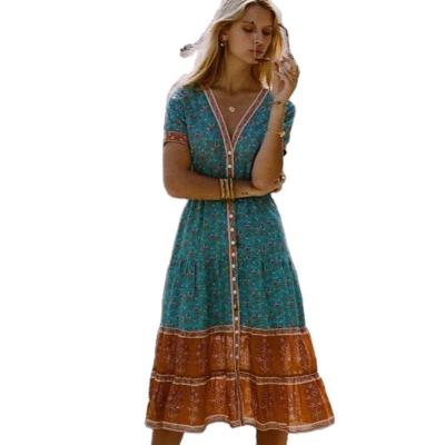 China 2023 New Fashion High Quality Printed Custom Bohemian Dress Washable Design Dress For Women for sale