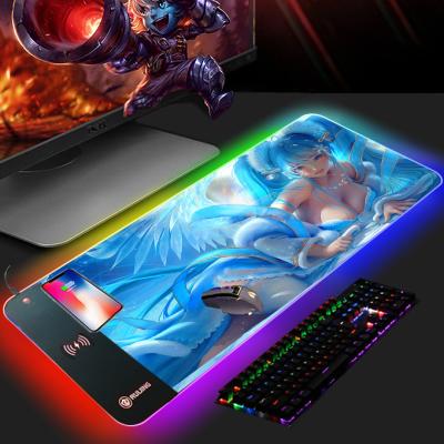 China HEATED Customize LOGO Larger Gaming 15W Wireless Charging Led Mouse Pad for sale