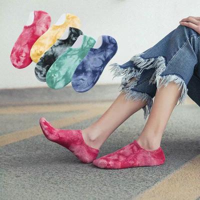 China Breathable Custom Colored Cotton Cropped Stocking Cut Women No Show Tie Dye Socks for sale