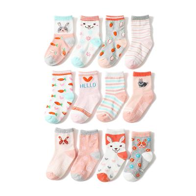 China Viable Wholesale Cute Anime Cotton Terry Baby Socks Anti Slip Stripe Baby Socks Bulk Pack for sale