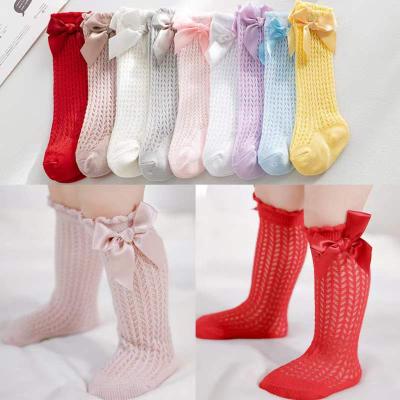 China Beautiful Design Baby Sporty Mesh Knee High Socks With Big Bow Baby Wholesale Knee High Socks for sale