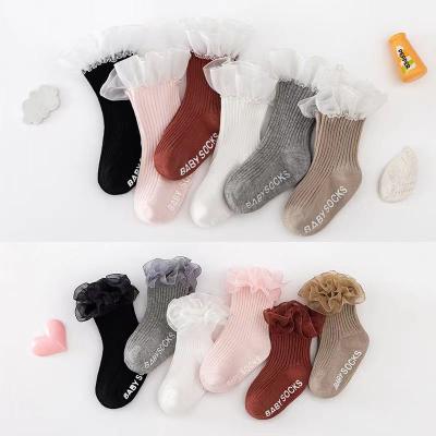 China MOQ Lovely Baby Kids Toddlers Antibacterial Cute Knee Highs Stockings Baby Girls Knit Lace Baby Socks for sale