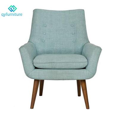 China Modern Commercial Grade Furniture Cafe Tufted Back Fabric Lounge Armchair With Solid Wood Legs for sale