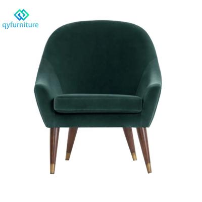 China Commercial Grade Modern Fancy Living Room Furniture Upholstered Velvet Chair With Wooden Legs for sale