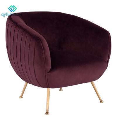 China Commercial Grade Furniture Gold Legs Luxury Modern Purple Wedding Velvet Accent Chairs For Event Party for sale