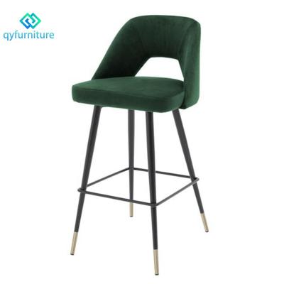 China Modern Stylish Velvet Upholstered Restaurant Bar Stools With Black Metal Legs for sale