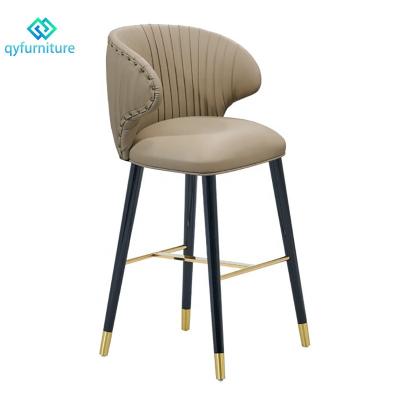 China Modern Luxury Commercial Furniture Leather Upholstery High Bar Stools With Wooden Legs for sale