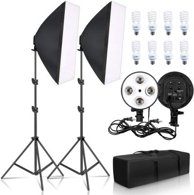 China Durable Photography Lighting 50x70CM Four Lamp Softbox Kit E27 Socket With 8pcs Bulb Soft Box Accessories For Photo Studio Video for sale