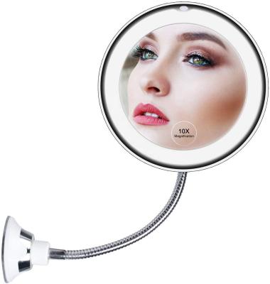 China Wall Mounted Light Up 10x Magnifying Makeup Mirror with Light LED, Suction Cup, Swivel Flex Gooseneck for Bathroom Shaving for sale