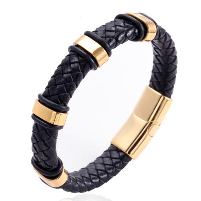 China FASHIONABLE Mens Womens Accessories Stainless Steel Leather Bracelets With Magnetic Clasp Bangle Antique Jewelry for sale