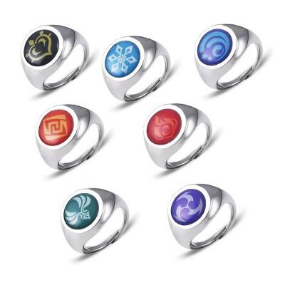 China Game Genshin Game Effect Cosplay Ring Eye God Element Fire Water Wind Thunder Grass Ice Rock Rings Women Men Adjustable Jewelry 7 for sale