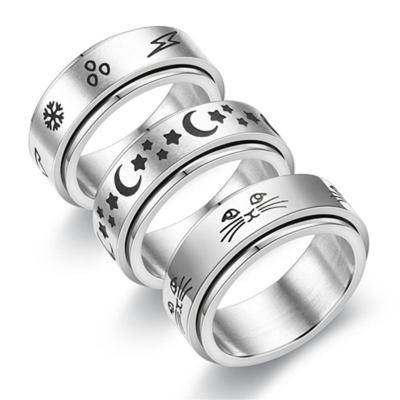 China Stainless Steel CLASSIC Worry Ring For Women Moon Star Chain Spinner Spin Rings Rotate Effort Men 2021 Free Spinning Anti Crystal for sale