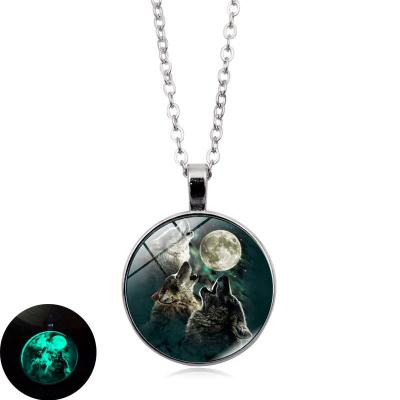 China Wolf Moon Wholesale Stock Latest New Trendy Cute Design Style Alloy Grow in Dark Time Gem Pendant Necklace for sale