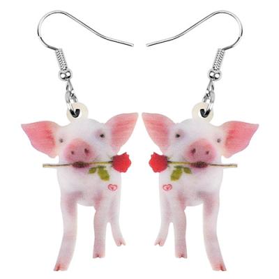 China TRENDY Acrylic Pig Rose Earrings Valentine's Day Anime Drop Dangle Jewelry For Women Girls Teens Lovers Festival Gift Earring Accessory for sale