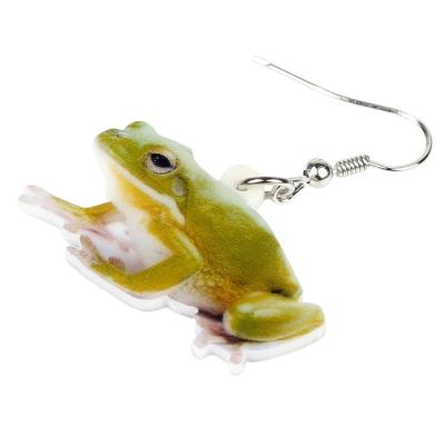 China FASHIONABLE Acrylic Accessory Cute Green Frog Earrings Dangle To Drop Animal Jewelry For Gift Cute Frog Women Girls Party Dangle Earrings for sale