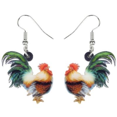 China TRENDY Farm Poultry Acrylic Floral Jewelry Novelty Drop Hen Earrings Big Long Dangle Chicken For Women Girls Cartoon Animal Charms for sale