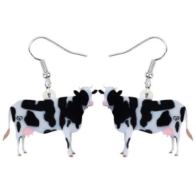 China TRENDY Acrylic Dairy Cattle Frighten Earrings Drop Dangle Jewelry Farm Animal Women Girls Teens Kids Party Gift Accessories Earrings charm for sale