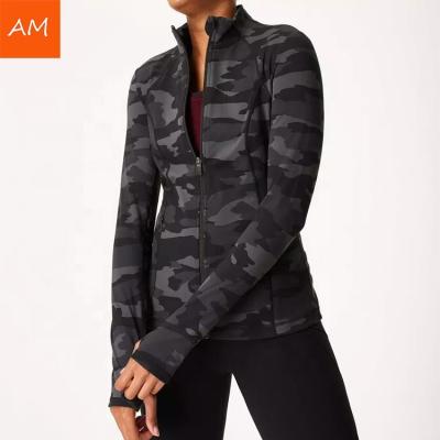 China Stylish Slim Fit Sustainable Active Wear Full Zipper Camouflage Print Sports Jacket For Women for sale