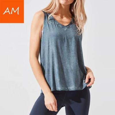 China Breathable Cotton Solid Color Bodybuilding Tank Top V Neck Ladies Fitness Gym Distressed Tank Tops for sale