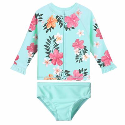 China Aufbereitete Polyamid-Kleinkind-Mädchen-Badeanzüge/gesetztes UPF50+ Baby-Badeanzug Rashguard zu verkaufen