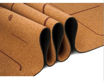 China Custom Line Eco-friendly Yoga Mat Cork Yoga Mat Natural Rubber Exercise Cork Posture Rubber Mat for sale