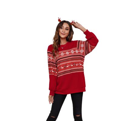 China Anti-Wrinkle 2021 Winter Christmas Printed Pattern Splicing Loose Raglan Sleeve Midi Sweaters for sale