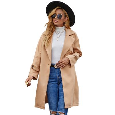 China European And American Worsted Anti-wrinkle Single Button Lapel Single Button Women Winter Style Khaki Coats For Ladies for sale