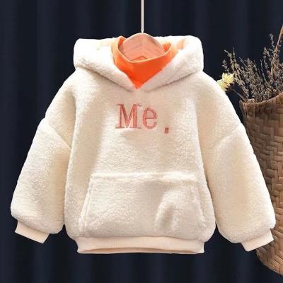 China 2021 Winter Toddler Girls Hoodies Anti-Wrinkle Shoulder Teddy Letter Spliced ​​Contrast Pullover Drop Sweatshirt for sale