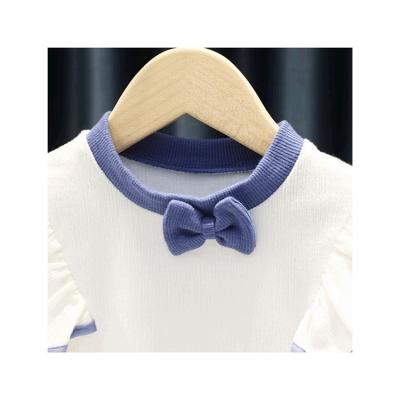 China Wholesale high quality girls bow long sleeve T-shirt girls' dress with bow neckline children's clothing for sale