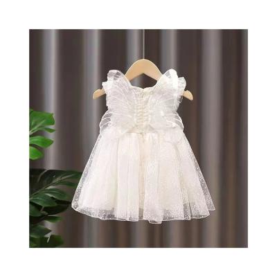 China Latest Fashionable Modern Custom Flower Sleeve Girls With Lace Solid Color Multilayer Girls Princess Dress Children Clothing for sale