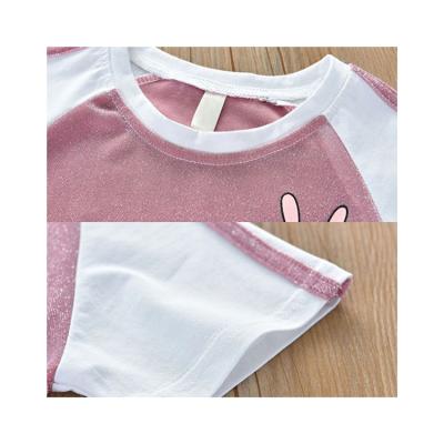 China Girls Dressing Set Hot Sale Professional Lower Elastic Price Round Neck Sports Suit Girls Children's Short Sleeve Clothing for sale