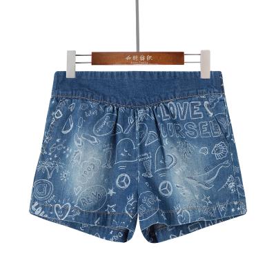 China Summer wholesale hot sale anti-pilling high quality girls print denim shorts kids denim shorts for sale