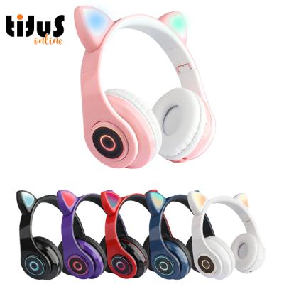 China B39 Cat Headset Macaron Wireless Headset Wireless Cat Ear Earphone Microphone TF Card Kids Game Durable Girls Headset For Kids for sale