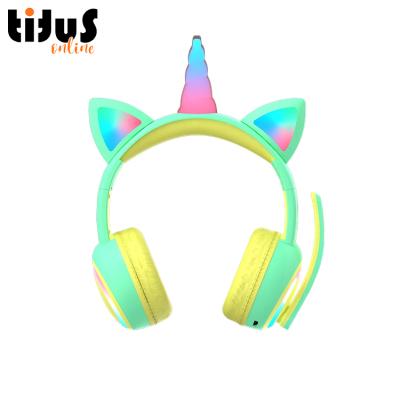 China LED Digital Display QK01 Kids Care Stylish Cat Headset Gaming Headphones Cable Cat Studying Earbuds For Kids Earphone For Girls for sale