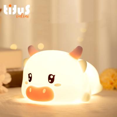 China MB2AC Cute Cow Led Atmosphere Light Kids Night Light Table Lamp Silicone Night Baby Rechargeable Night Light for sale