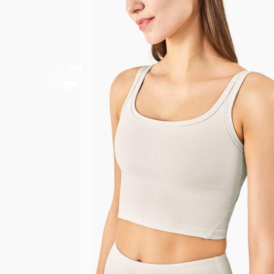 China High Print Sports Solid Color Sports Workout Tops Tank Top Breathable Plus Size Ribbed Bra Crop Top Padded Bra for sale