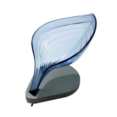 China Fashion Bathroom Supplies Soap Box , Leaf Shape Portable Plastic Soap Holder Dish With Sucker Soap Drain XZH for sale