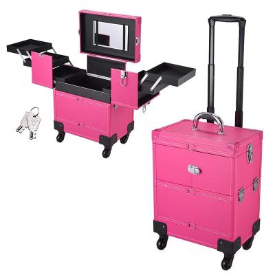 China Trolley Portable Makeup Case Fashion Makeup Cosmetic Boxes For Shipping Makeup Case Organizer Large for sale