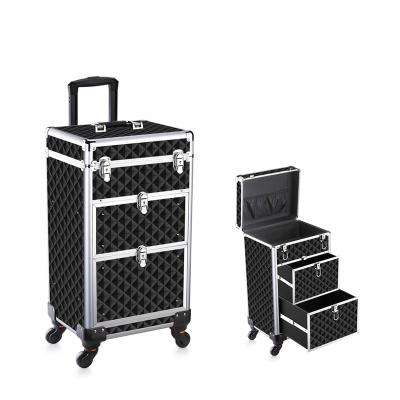 China Clear Cosmetics PVC Train Case Fashion Beauty Case Trolley Nail Polish Organizer Case With Wheels for sale