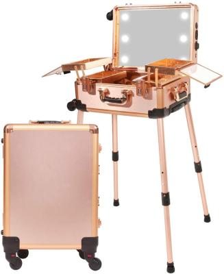 China Easily Set Up A Professional Medium Makeup Room Anywhere Train Case Anytime With 3-Code Safe Password Lock And Full-Screen Lighted Mirror And 3 Clear Colors Travel Cosmetic Organizer for sale