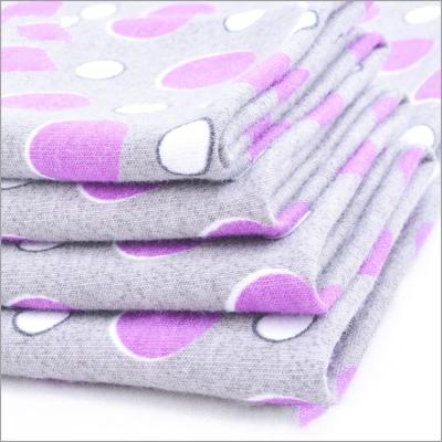 China Rusha Textile   White And Purple Dots Printed Poly Ring Spun Soft Baby Cloth Fabric for sale