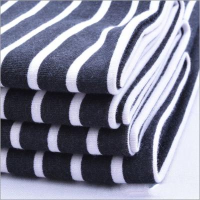 China Rusha Textile   Black White Stripes Printed Spandex Poly Spun Single Jersey Polyester Fabric for sale